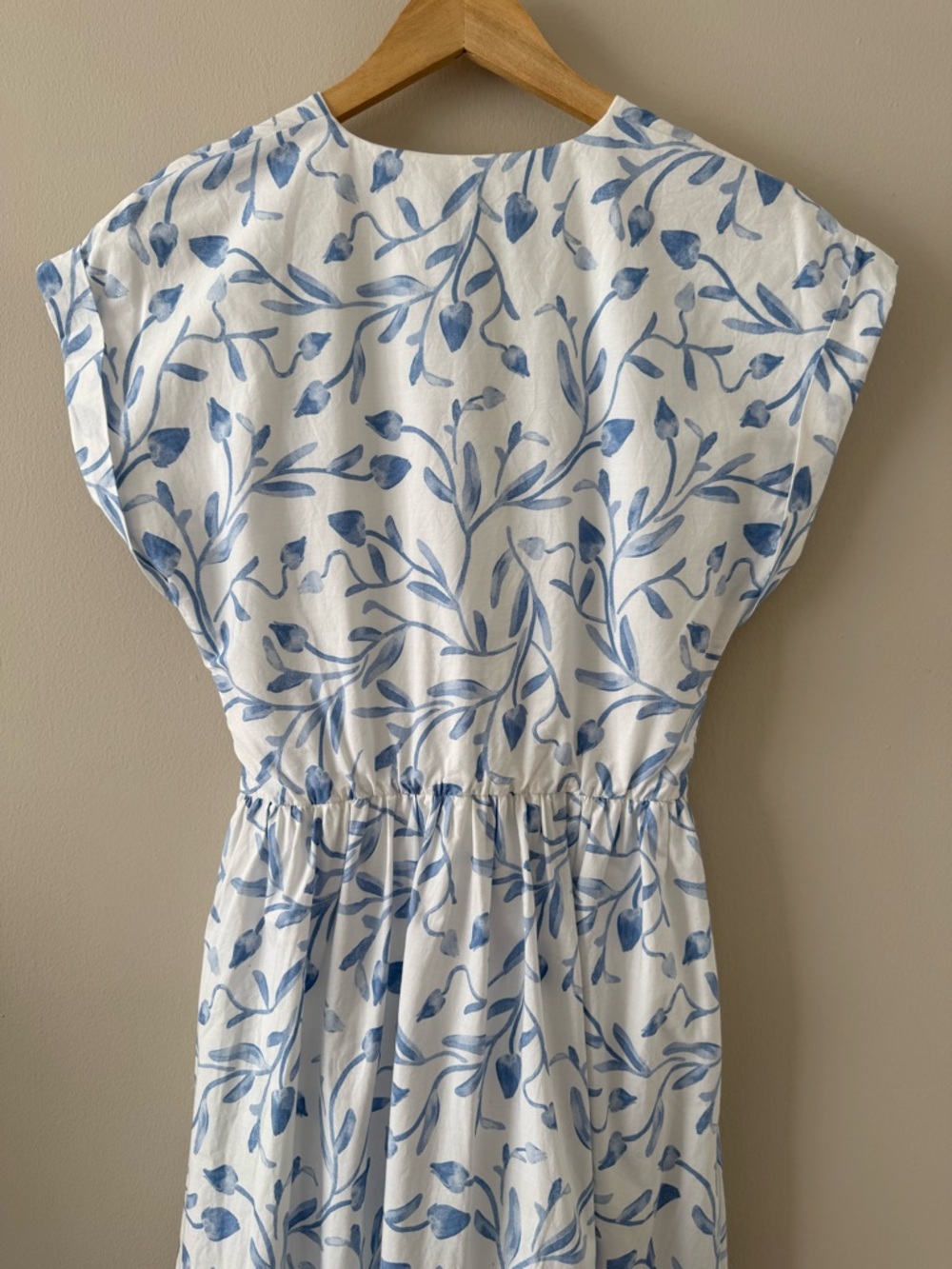 Abercrombie - Tall Cinch-Front Poplin Midi Dress - White & Blue - Picture 12 of 16